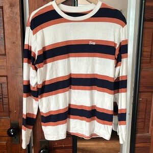 Brixton womens long sleeve rust & navy striped embroidered logo shirt size M
